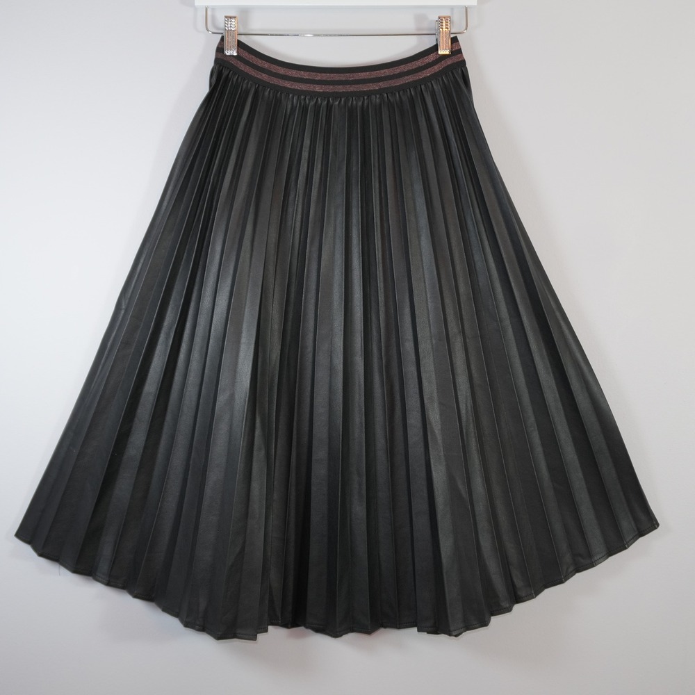 Anthropologie THML Faux Leather Pleated Midi Skirt Black Whimsigoth Fairy Grunge